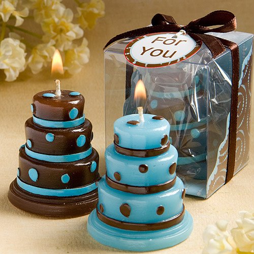 Luscious blue and brown wedding cake candle favors (Set of 72)