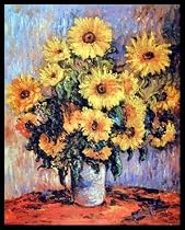 Claude Monet Sunflowers Flower Vase Black Wood-Mounted Art Poster Print - 16" X 20"