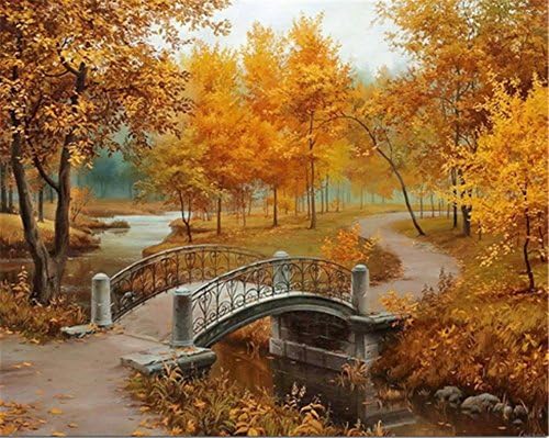 Full Diy Diamond Painting Kit 3D Cross Stitch Square Diamond Embroidery Autumn Scenic Brudge Diamond Mosaic Crafts