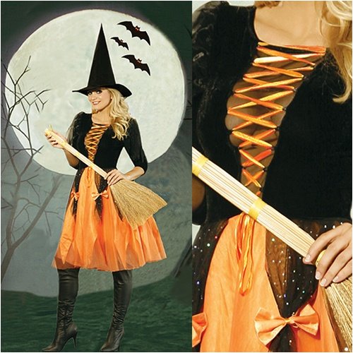 Plus Size Devious Witch Costume 1x/2x Orange/Black Women Costumes on Sale