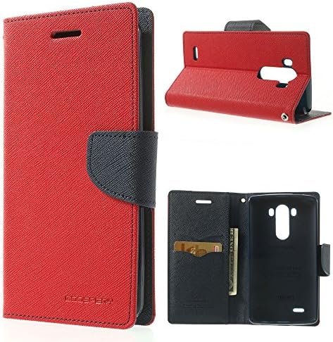 Mercury Fancy Diary Wallet - Purse - Clutch Leather Stand Shell for LG G3 D850 D855 LS990 - Dark Blue / Red