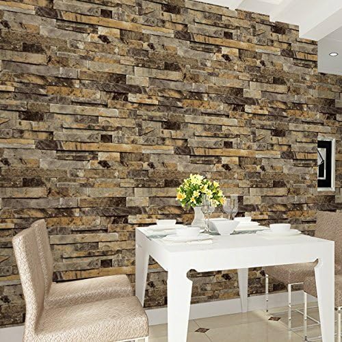 LightingCraft Modern Faux Brick Stone Textured Wallpaper Roll 3D Brick Blocks Home Room Decoration 0.53m*10m (Yellow)