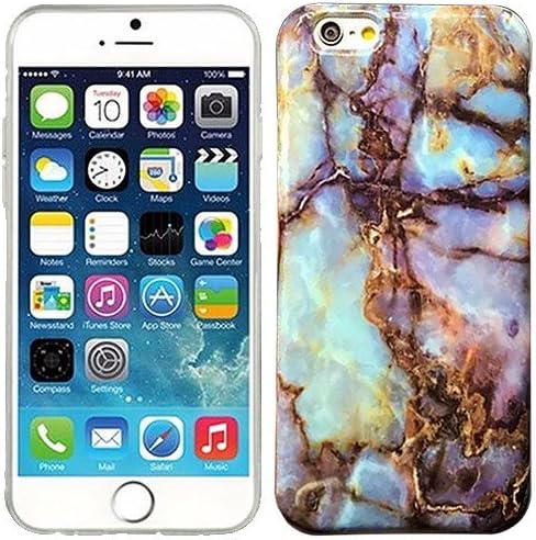 Huizhong? Aqua Blue Orange Granite Marble Candy Rubber Case for Iphone and Samsung Galaxy Case ( iPhone 6 &amp; 6s)