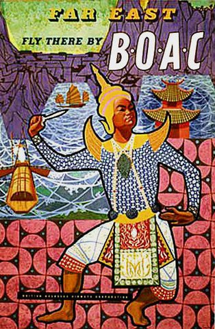 1959 Far East Asian BOAC Air Airlines Asia Aviation Original Vintage Travel Aviation Poster by Artist GJ Galsworthy