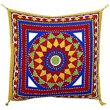 Floral Printed Embroidered Handmade Cotton Pillow Cover Indian Home Decor 16 x 16 inches