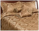 Floral Leaf 7 Piece Jacquard Queen Comforter Set, Gold