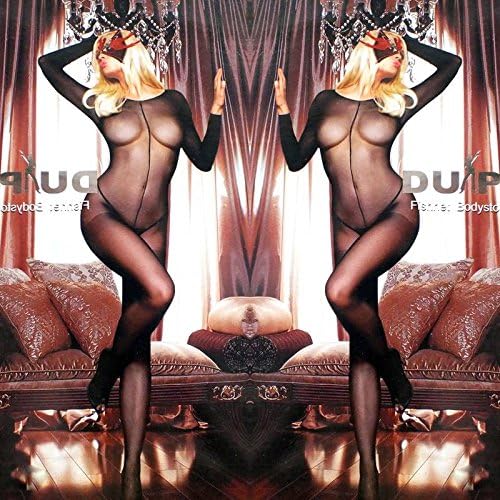 Ulike2 Sexy Opaque & Fishnet Open Crotch Body Stocking Long Sleeve Bodysuit Unitard (Black)