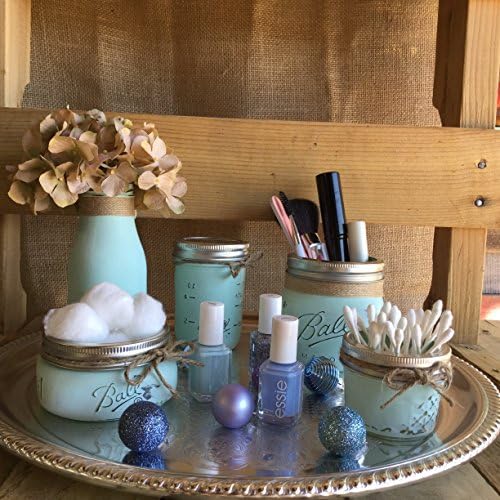 Aqua Mason Jar Cosmetic Organization Set