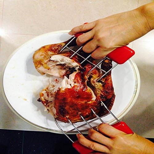 Champ Grip - Stainless Steel Meat Handling Claws for BBQ (Set of 2), Red Handle