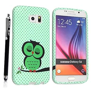 Samsung Galaxy S6 Rubber Silicone TPU Gel Case Cover + Stylus (Sleeping Green Owl)