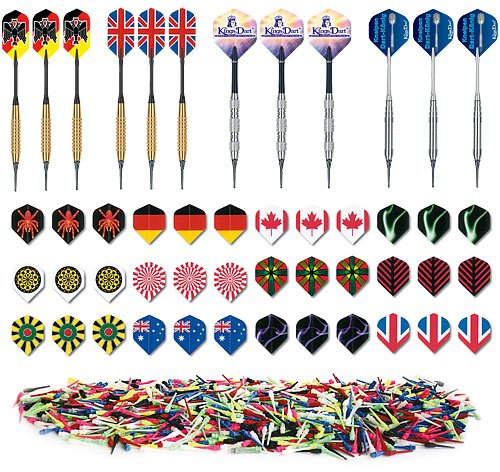 Produkt-Bild: 12 Turnierpfeile, 36 Flights (=12 sets), 500 bunte Spitzen