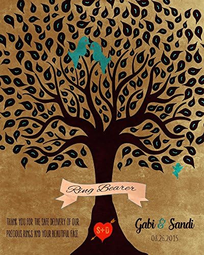 Gift For Ring Bearer Personalized Thank You From Bride and Groom 8x10 Custom Art Print Turquoise Tan Brown Peacock