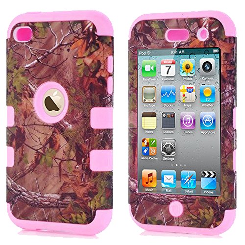 iPod Touch 4 Camo Cases, Kecko Dual Layer Tough Armor Camouflage Hunting Shockproof High Impact Hybrid Silicon Hard Suitable Fit Case Cover for Girls & Boys For ipod Touch 4 4th - Pink