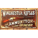 Vintage WINCHESTER RIFLES & AMMUNITION Metal Ad Sign GUN Tin