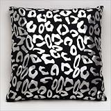 Sin in Linen Black Leopard with Silver Foil Throw Pillow