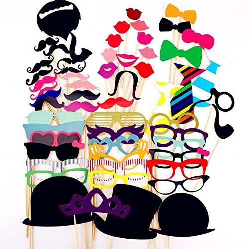 Christmas Decoration Colorful Photo Booth Props Set of 58 Mustache On A Stick Wedding Party Photobooth Funny Masks Bridesmaid Gifts for Wedding Decoration (58pcs Colorful Props)