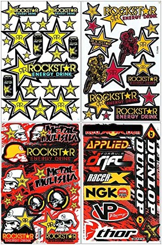 Lot of 4 Sheets, Rockstar Energy Sticker Car Racing Motorcross Decal Motorcycle Truck Graphic Logo Bicycle Bike Stickers