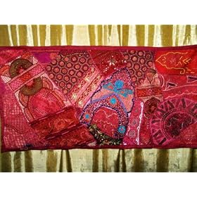 Lava Table Runner Vintage Sari India Tapestry 36x20 by Mogul Interior