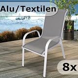 Gartenmöbel Gartenstuhl Aluminium Textilen Stapelstuhl Silber/Anthrazit   8 Stück Aluminium
