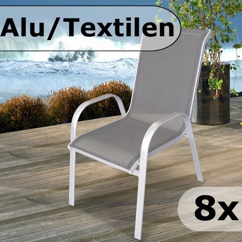 Gartenmöbel Gartenstuhl Aluminium Textilen Stapelstuhl Silber/Anthrazit   8 Stück Aluminium