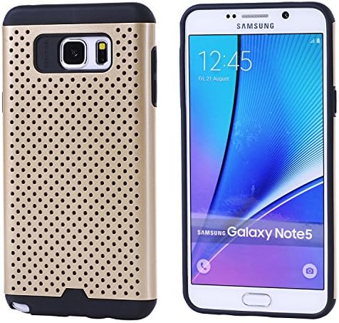 Galaxy Note 5 Case, Faypro® Armor Mesh Dual Layer Shell Cover Hybrid PC Silicone Shockproof Hard Soft Skin Case for Samsung Galaxy Note 5 (Gold)