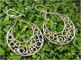 Small Crescent Circles Hoop Dangle Earrings in Silver