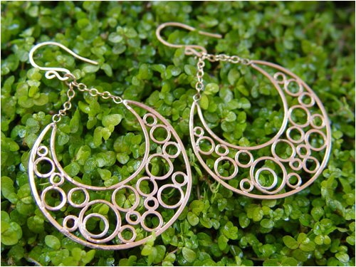 Large Crescent Circles Hoop Dangle Earrings in Silver