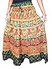 Boho Maxi Skirt Green Block Printed Cotton Peasant Skirts for Women