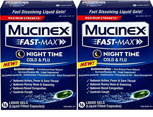 Mucinex Fast MAX Night Time Cold Flu 2 Pack 32 Count