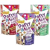 Friskies Treats Party Mix Puffs Variety Bundle Barnyard Bonanza, Island Paradise, and Meow Royale Flavor Cat Treats, 2.1-Ounce