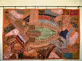 Review   / 50% off ORANGE ETHNIC BEADED INDIAN SARI TAPESTRY WALL HANGING