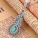 HAPPY World Tibetan Silver Warp Green Crystal Round Turquoise Pendant Chain Necklace Women