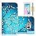 S6 Edge Case, S6 Edge Flip Case, Tradekmk(TM) Stylish Slim PU Leather Wallet Shell Flip Case Cover[Little Flowers Blue Skin Design] For Samsung Galaxy S6 Edge [+Stylus+Screen Protector+Cleaning Cloth]