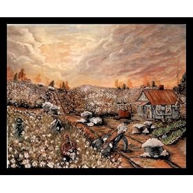 Picking Cotton (On Farm) Black Wood-Mounted Art Poster Print - 16