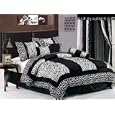 7 Pieces Black & White Micro Fur Zebra with Giraffe Design Comforter Set / Bed-in-a-bag Queen Size Bedding