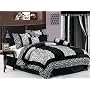 7 Pieces Black & White Micro Fur Zebra with Giraffe Design Comforter Set / Bed-in-a-bag King Size Bedding