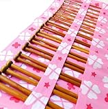 Seawhisper Set of 36 Single Pointed Carbonized Bamboo Knitting Needles of 18 Different Sizes in a Yellow or Pink Pouch Case