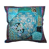 Gift Idea-blue Floor Decorative Moti Indian Pillow Sham 24 Inches