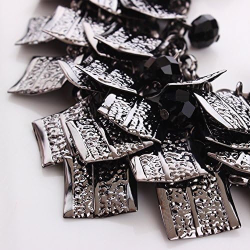 LAM Sue Retro Silver Plated Vintage Checks Tassels Pendant Fancy Lady Party Cocktail Dress Necklace Black