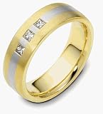 3 Diamond Platinum and 18 Karat Gold Comfort Fit Wedding Band Ring