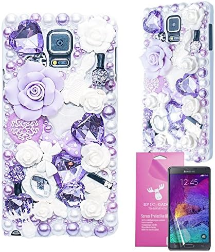 Samsung Galaxy Note 4 Case, EpicGadget(TM) 3D Handmade Lavender Fairy Tale Design Bling Floral Hard Case Cover for Samsung Galaxy Note 4 SM-N910S SM-N910C with HD Clear Screen Protector (US Seller!!) (Lavender Fairy Tale Case)