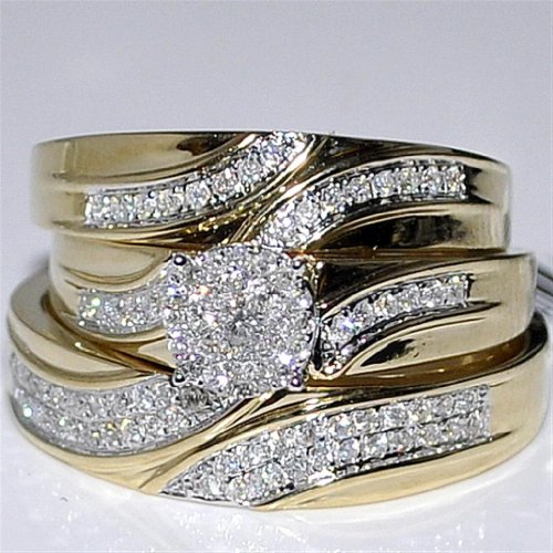 Trio set Wedding Set Mens and Womens Ring 3 piece set .5ct 10K Yellow ...