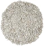 Safavieh Leather Shag Collection Metro Handmade Leather Round Area Rug, Grey and White
