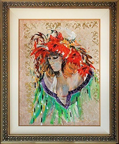 Hand Embellished Lithograph on Arches Paper of an original acrylic painting titled, "LA CUEILLETTE", by Impressionist artist, Rita Asfour. Designer silver metallic frame.