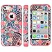 iPhone 5C Case, ULAK Hybrid High Impact Soft and Hard Combo Case for Apple iPhone 5C Floral Patchwork Pattern With Screen Protector and Stylus (SEEING SOUND/Coral Pink Silicone