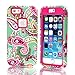 Rosepark 4.7 inch Paisley Flower Pattern Shockproof Hybrid Hard Plastic with Soft TPU Triple Layer Armor Full Body Protective Case Cover for Apple iPhone 6 (Hot Pink)