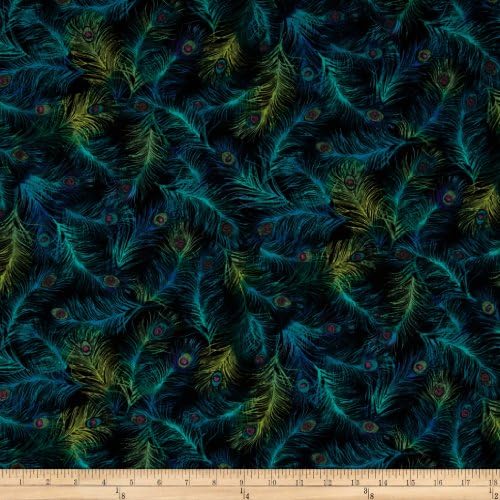 Timeless Treasures Hyde Park Peacock Feathers Black Fabric