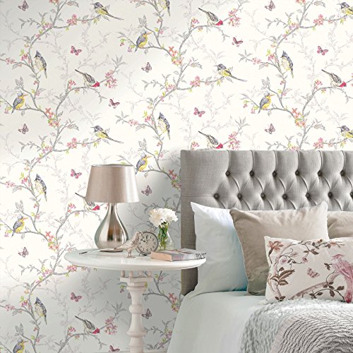 Phoebe Birds Wallpaper - White - 98080