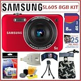 Samsung SL605 12.2MP with 27mm Wide Angle Lens in Red + 8GB Deluxe Accessory Kit