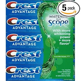Crest Advantage - Whitening Plus Scope - Five Pack of 7.6oz Tubes